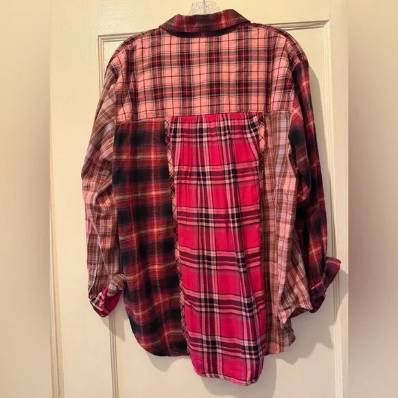 Pilcro Pink and Brown Plaid Button Down Flannel Shirt - Picture 2 of 4
